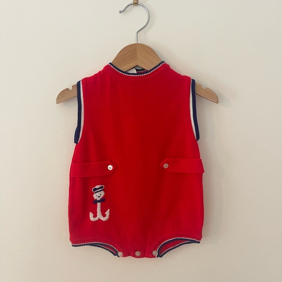 VINTAG KENMAR 🇺🇸VGUC Boys Embroidered Knit Nautical Sailor Romper